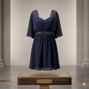 ASOS Fun & Flirty Navy Sheer Open Back Dress | Size 4 | Shimmering Belt